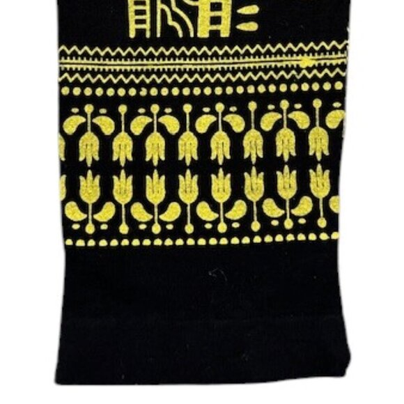 Black Leggings with Yellow African Aztec TATTOO Print Athletic Stretch One Size - Picture 3 of 7
